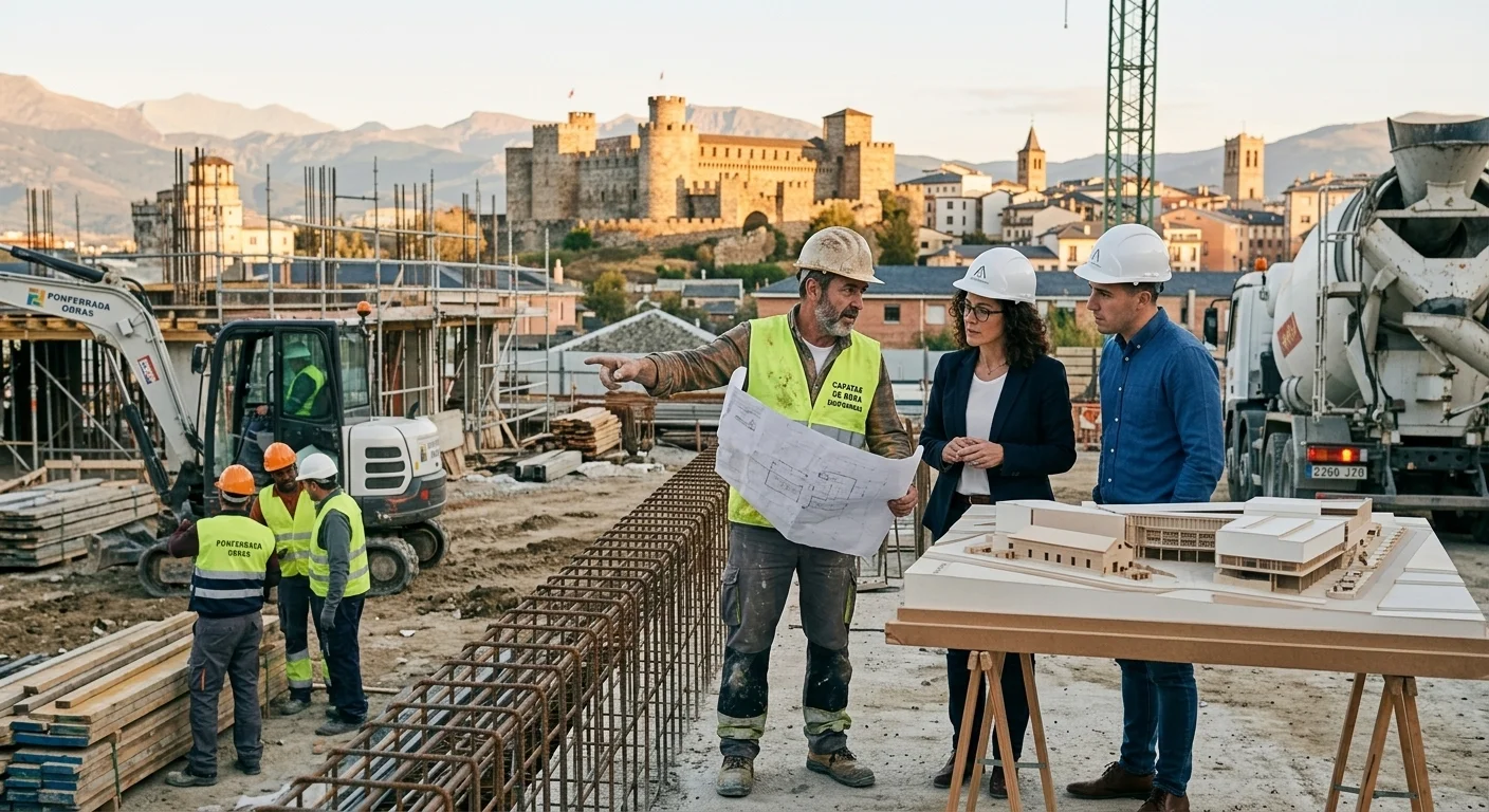 Arquitecto conversando con el capataz de obra sobre el terreno durante la ejecución del proyecto